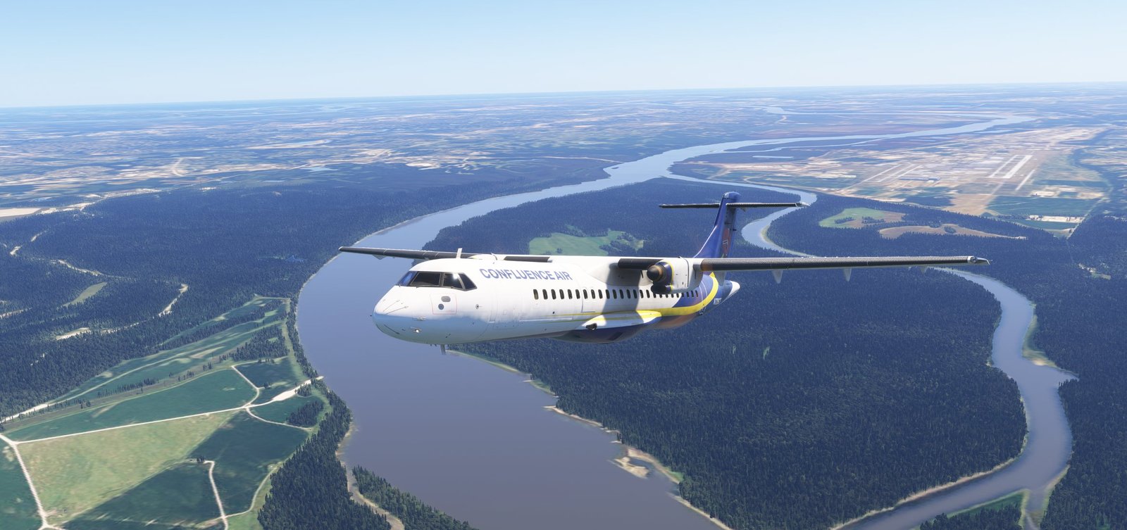 Confluence Air ATR 72-600 N726CF in flight over a river confluence